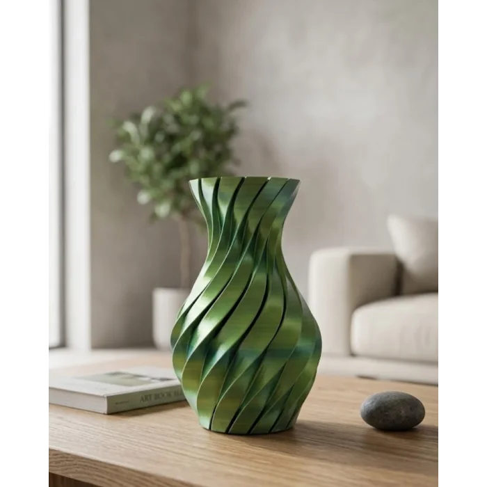 3D Spiral Yeşil Vazo Modern Tasarım Dekoratif Ev Aksesuarı