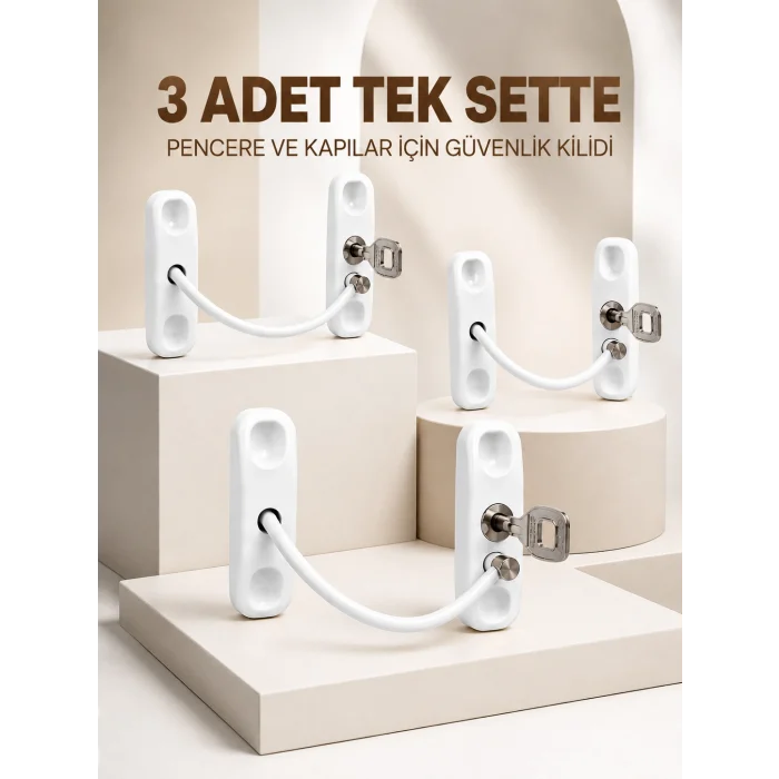 3’lü Pencere ve Kapı Emniyet Kilidi Anahtarlı Güvenlik Aparatı Seti