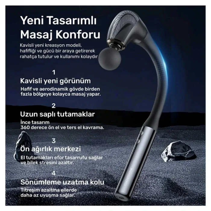 4 Başlıklı Uzun Saplı Ergonomik Profesyonel Sporcu Masaj Tabancası
