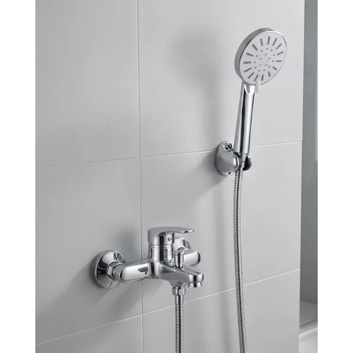 4 Kademeli Krem Duş Seti El Duşu Başlığı Spiral Hortum ve Duvar Askısı