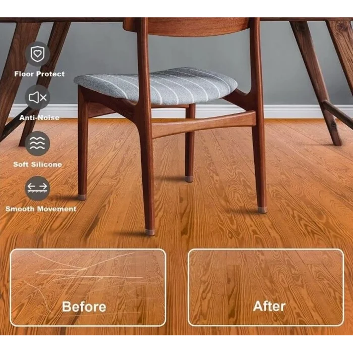 4lü Keçeli Şeffaf Silikon Sandalye Ayak Koruyucu Seti