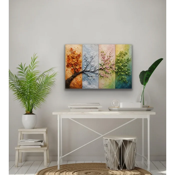 4 Mevsim Ağaç Kanvas Tablo 40X60 CM