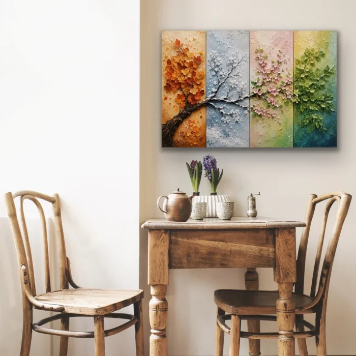 4 Mevsim Ağaç Kanvas Tablo 60X90 CM