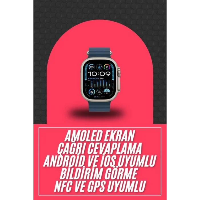 49mm Akıllı Saat Amoled Ekranlı Kadın Erkek Kol Saati Plastik Kordon