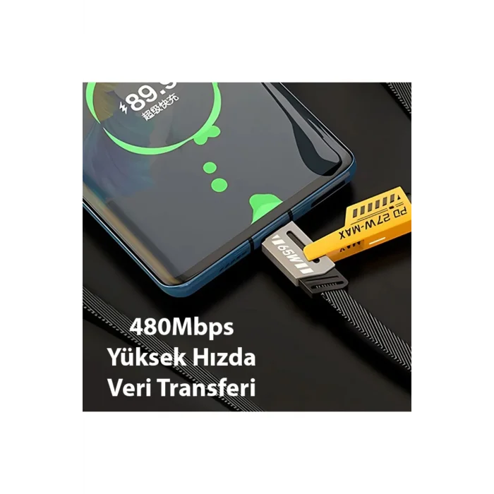 4in1 Type-c 65W to USB-A + Type-c to Lightning 27W Hızlı Şarj Kablosu SİYAH