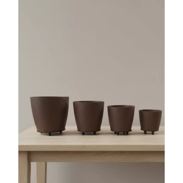 4’lü 3D Kahve Tonlu Ayaklı Saksı Seti Modern Dekoratif Vazo Takımı