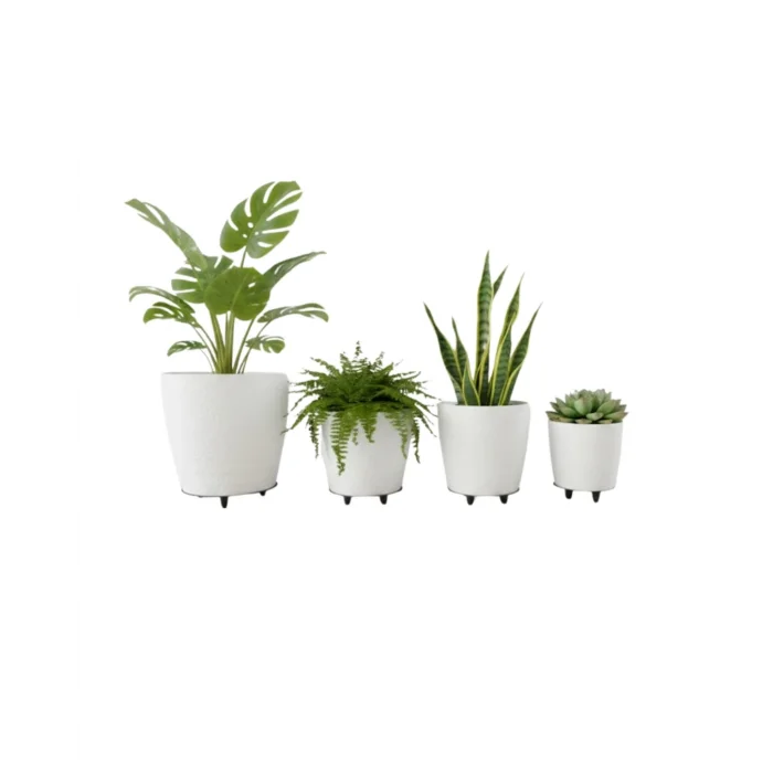 4’lü 3D Şık Beyaz Saksı Seti Modern Ayaklı Dekoratif Vazo