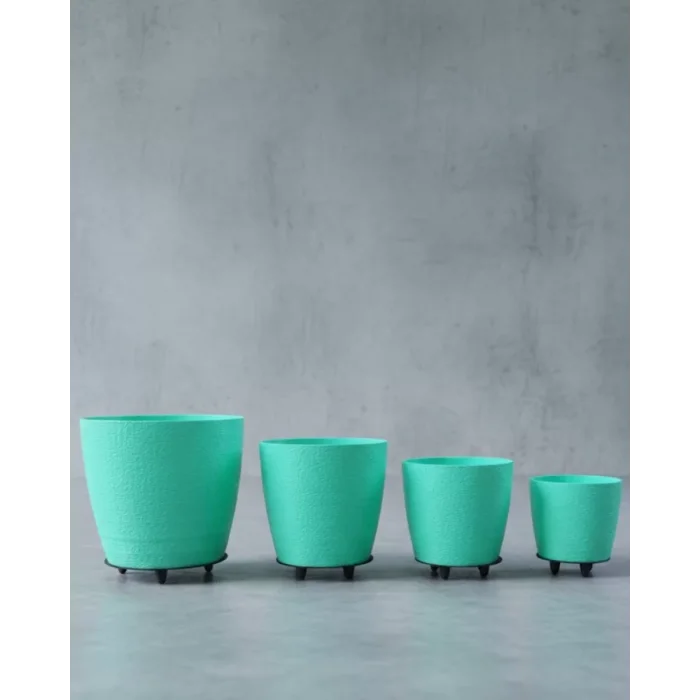 4’lü 3D Yeşil Dekoratif Saksı Takımı Ayaklı Modern Vazo Seti