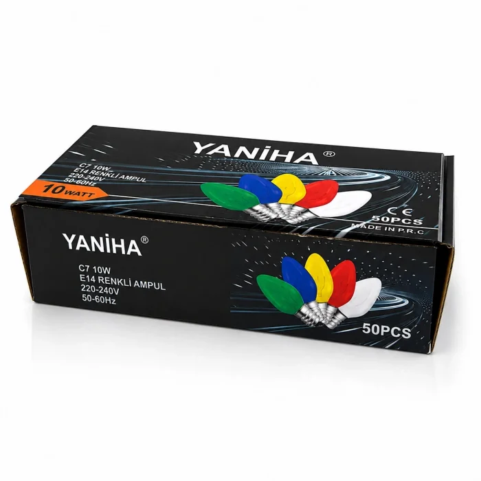 50 Adet Mix Renkli Gece Lambası Ampul E14 - 10w C7 Bx40