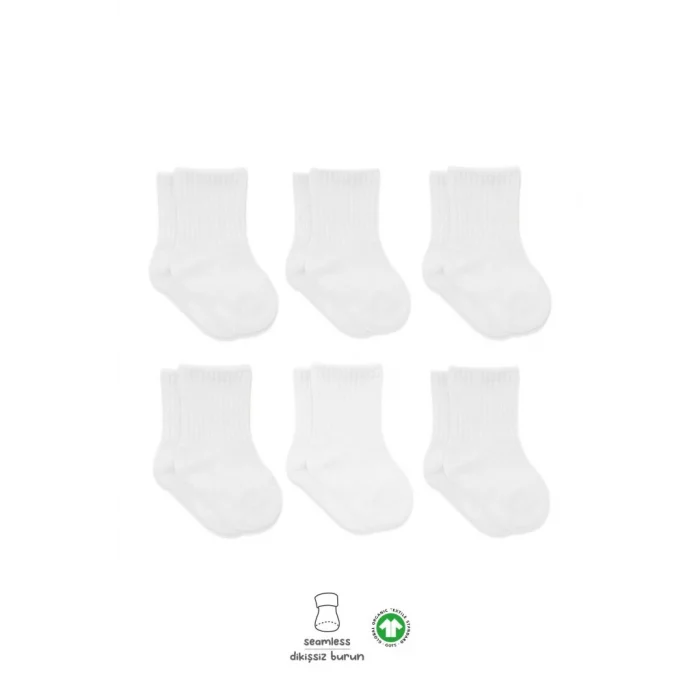 6Lı Basic Penye Soket Çorap 10101 Beyaz