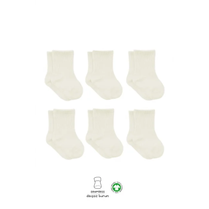 6Lı Basic Penye Soket Çorap 10101 Ekru