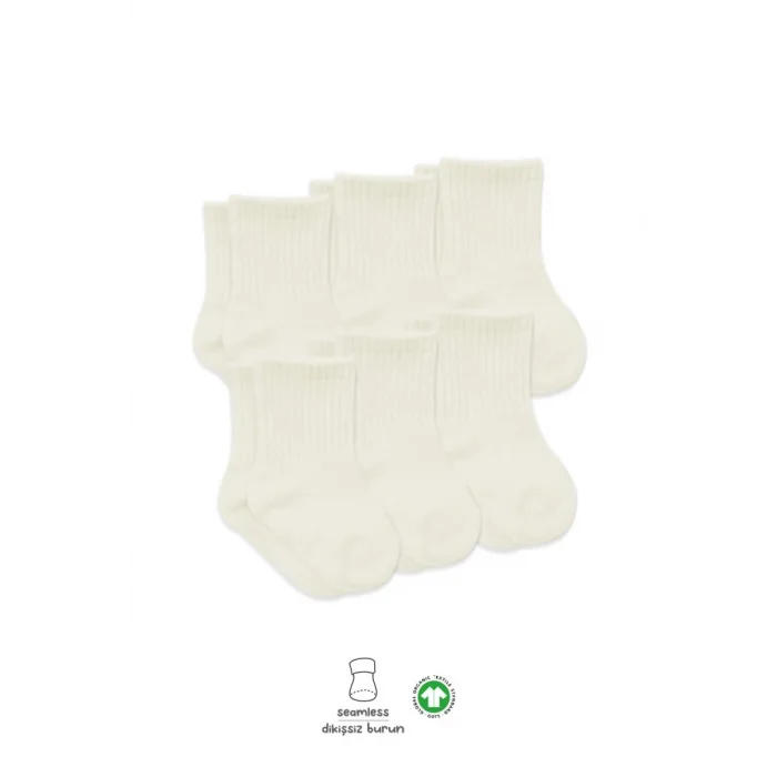 6Lı Basic Penye Soket Çorap 10101 Ekru