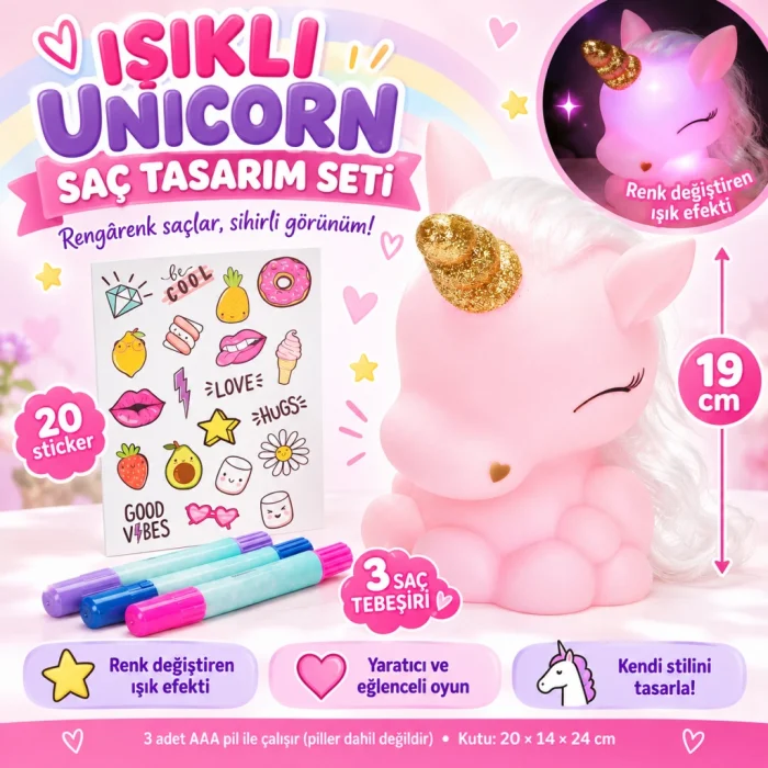 64125 SUN-HTI-SBR-HOBİ SET UNICORN BOYAMA+STICKER IŞIKLI
