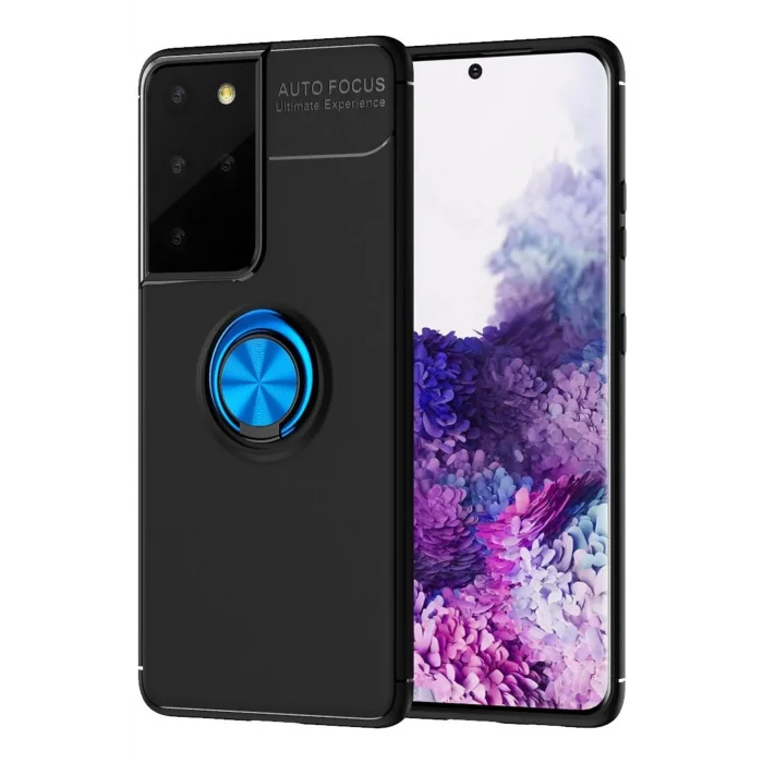 Samsung Galaxy S21 Ultra Kılıf Range Yüzüklü Silikon - Siyah-Mavi-(5796) - EMTHBA2309-7297