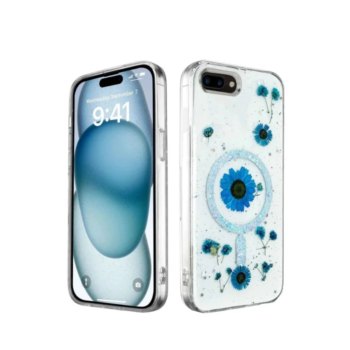 iPhone 7 Plus Kılıf Daisy Simli Magsafe Kapak - Mavi-(5796) - VOANFD8804-8695