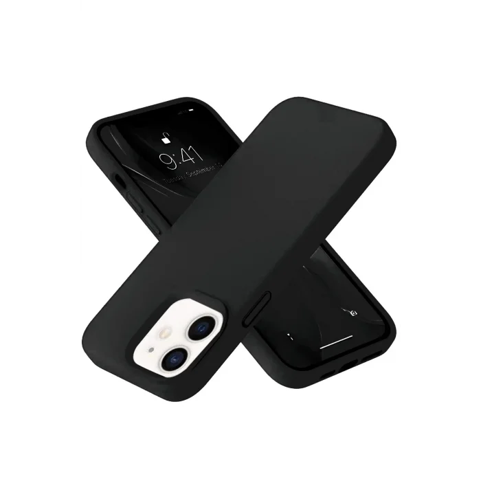 iPhone 12 Kılıf Nano içi Kadife Silikon- Siyah-(5796) - EMTHBA3487-4660