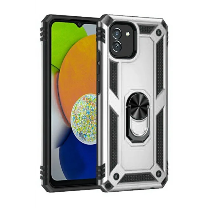 Samsung Galaxy A03 Kılıf Sofya Yüzüklü Silikon Kapak - Gümüş-(5796) - EMTHBA7528-3657