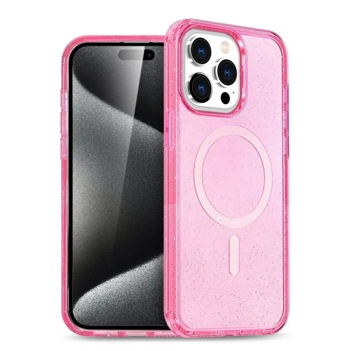 iPhone 15 Pro Max Kılıf Star Magsafe Kapak - Pembe-(5796) - EMTHBA7232-9722