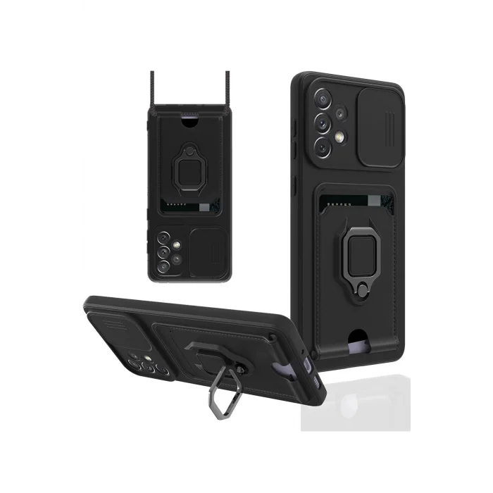 Samsung Galaxy A33 5G Kılıf Zuma Kartvizitli Yüzüklü Silikon - Siyah-(5796) - EMTHBA5356-2304