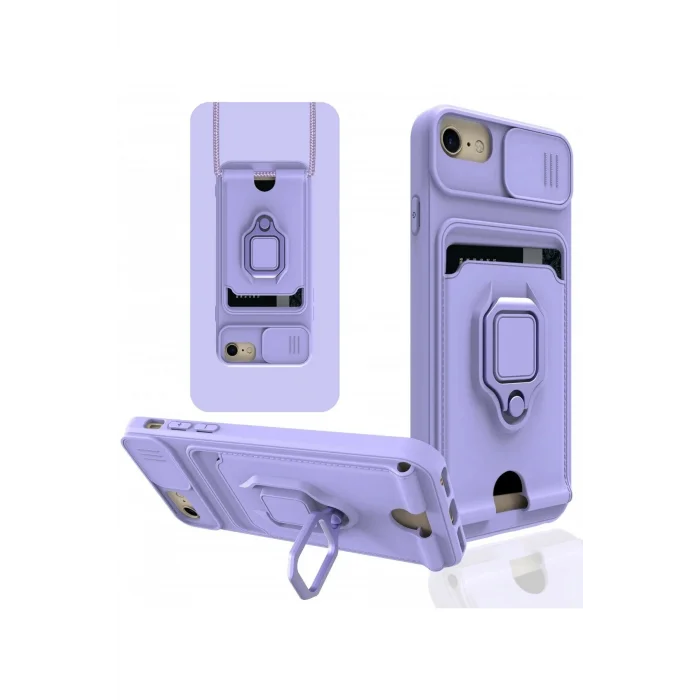 iPhone 6 Kılıf Zuma Kartvizitli Yüzüklü Silikon - Lila-(5796) - EMTHBA7229-9140