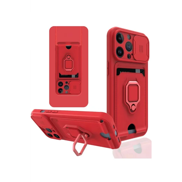 iPhone 13 Pro Max Kılıf Zuma Kartvizitli Yüzüklü Silikon - Kırmızı-(5796) - EMTHBA1498-1601