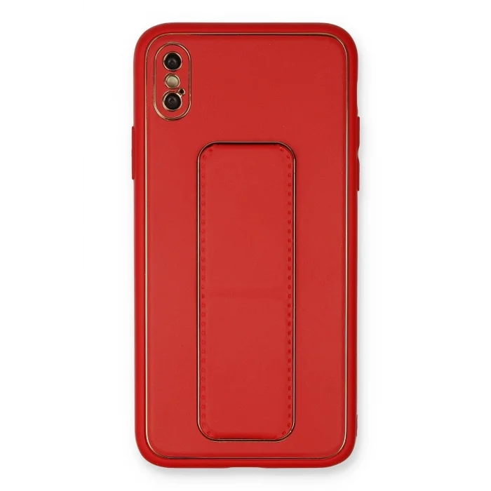 iPhone XS Max Kılıf Coco Deri Standlı Kapak - Kırmızı-(5796) - ESZAOC8491-5956