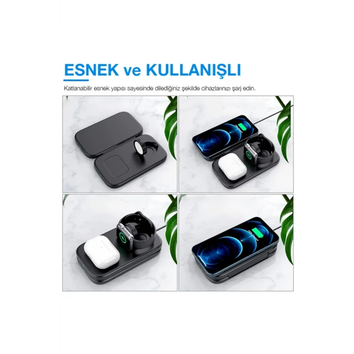ALLY W66 15W 3 in1 Android + iPhone Taşınabilir Mini Kablosuz Hızlı Şarj Stand? - EMTHBA7954-2