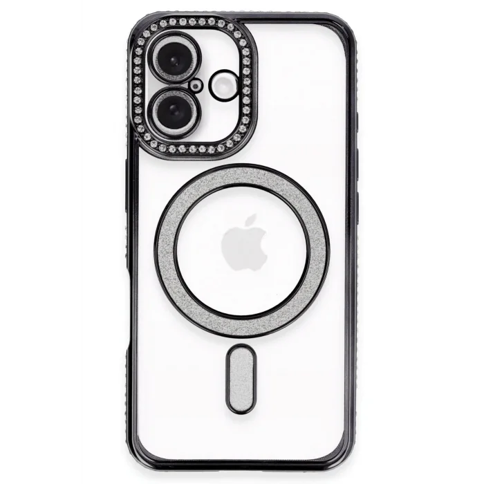 iPhone 16 Kılıf Joke Simli Magneticsafe Kılıf - Siyah-(5796) - EMTHBA9832-2432