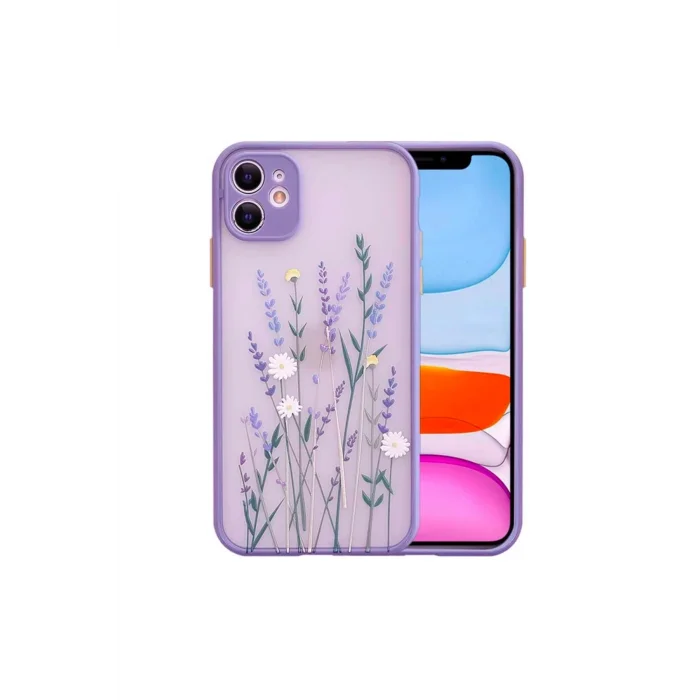 iPhone 12 6.1inç Kamera Korumalı Çiçek Desenli Silikon Kılıf-(5775) - EMTHBA7053-5054