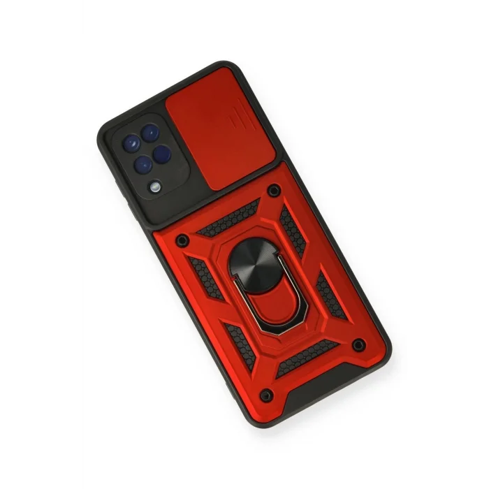 Samsung Galaxy A12 Kılıf Pars Lens Yüzüklü Silikon - Kırmızı-(5796) - EMTHBA6921-9601