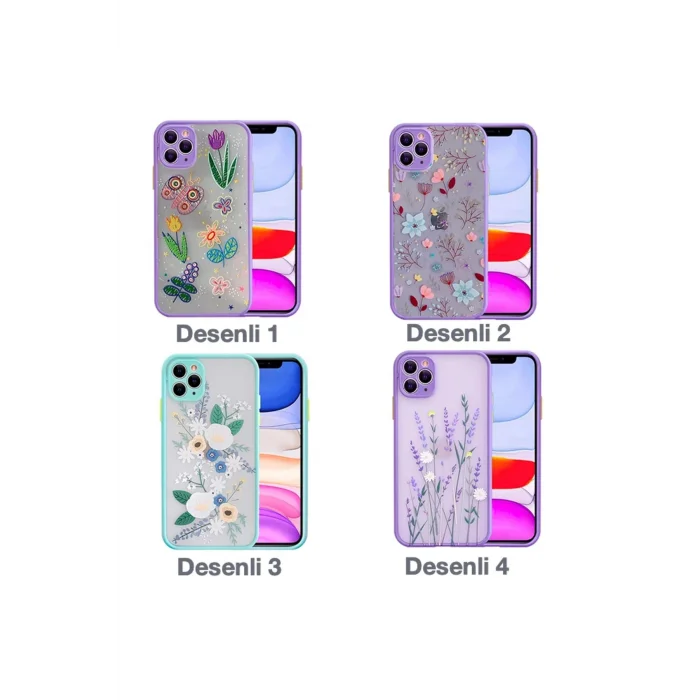 iPhone 11 Pro Max 6.5inç Kamera Korumalı Çiçek Desenli Silikon Kılıf-(5775) - EMTHBA5527-5261