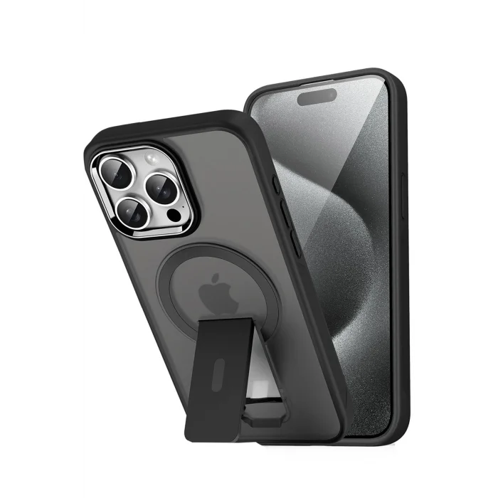 iPhone 15 Pro Tork Magsafe Standlı Kapak - Siyah-(5796) - EMTHBA6270-4079