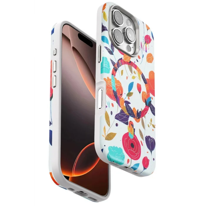 iPhone 16 Pro Flower Series Magsafe Kapak - Beyaz-(5796) - ESZAOC4017-6926