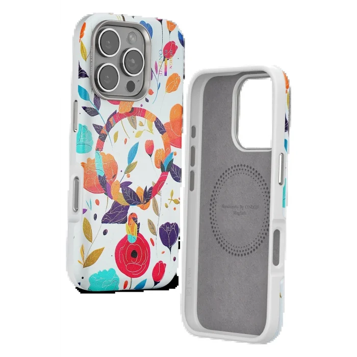 iPhone 16 Pro Flower Series Magsafe Kapak - Beyaz-(5796) - ESZAOC4017-6926