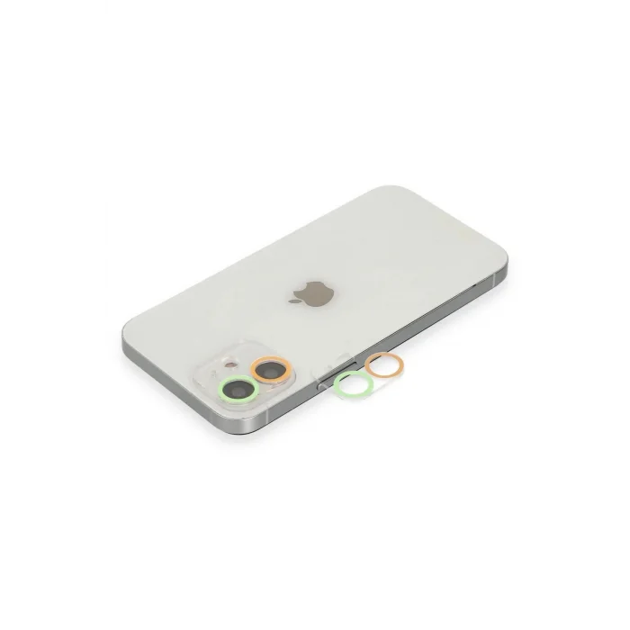 iPhone 12 Mini Renkli Kamera Lens Koruma Cam - Turuncu-Yeşil-(5796) - EMTHBA5349-2816