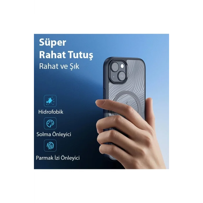 Dux Ducis iPhone 15 Plus Aimo Series MagSafe Premium Buzlu Sert PC-TPU Kılıf-(5775)