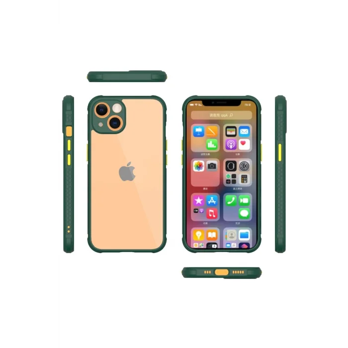 iPhone 13 Mini Kılıf Miami Şeffaf Silikon - Koyu Yeşil-(5796) - EMTHBA2059-3044