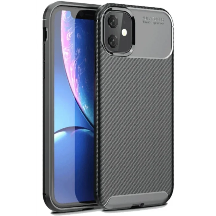 iPhone 11 Kılıf Auto Focus Karbon Kapak - Siyah-(5796) - EMTHBA7221-7752