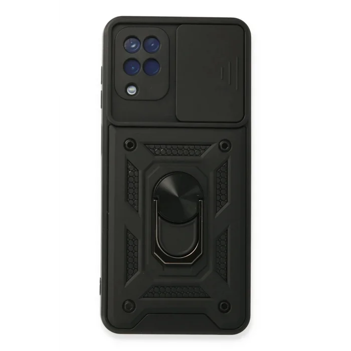 Samsung Galaxy A22 Kılıf Pars Lens Yüzüklü Silikon - Siyah-(5796) - EMTHBA1379-5010