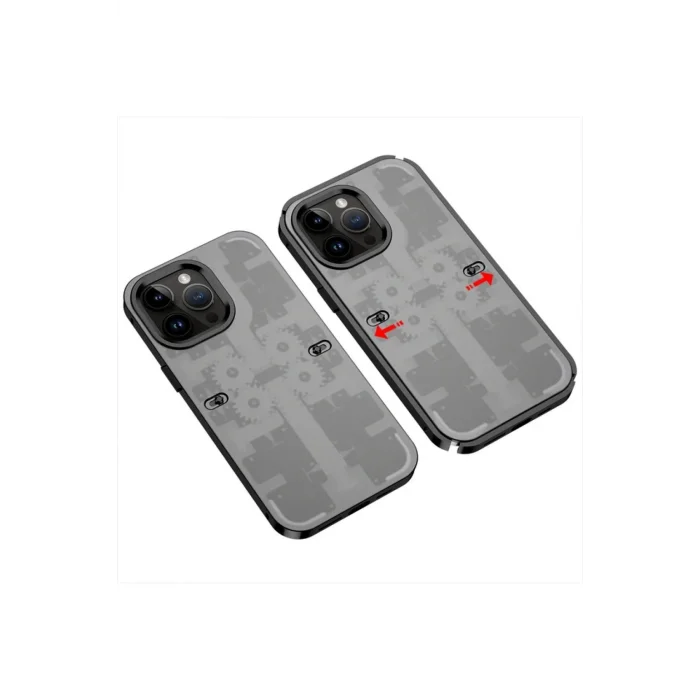 iPhone 14 Pro Kılıf Mekanik Bumper Kapak - Siyah-(5796) - MYG6227-4186