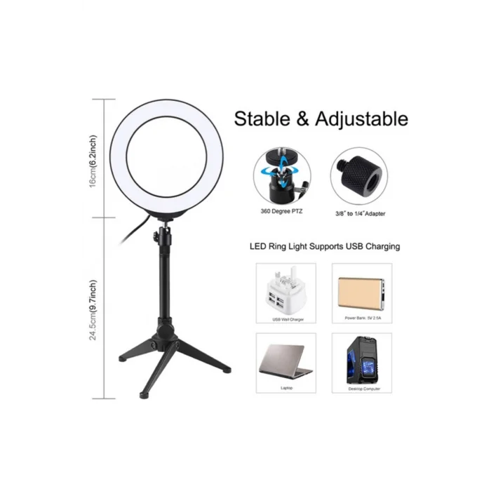 PULUZ 6.2CM PKT3032 Led Işık 16cm Stand YoutuberCanlı Yayın Selfie TikTok Makeup - Ckg2843-9996