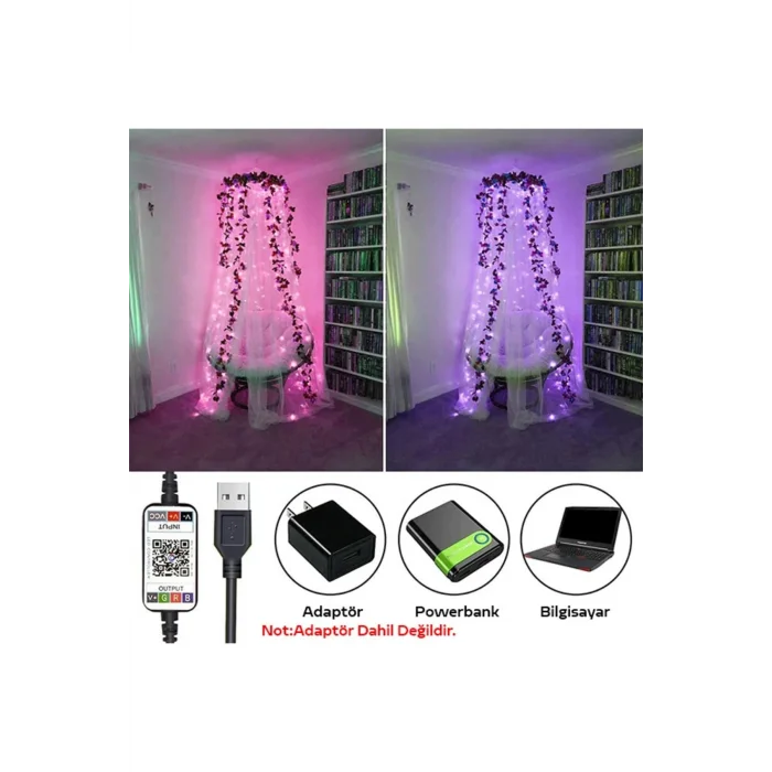 ALLY 5MT 50 LED RGB Bluetooth Telefonla Kontrol Edilen Usb Led Lamba İos-Android-(5 - EMTHBA3226-9