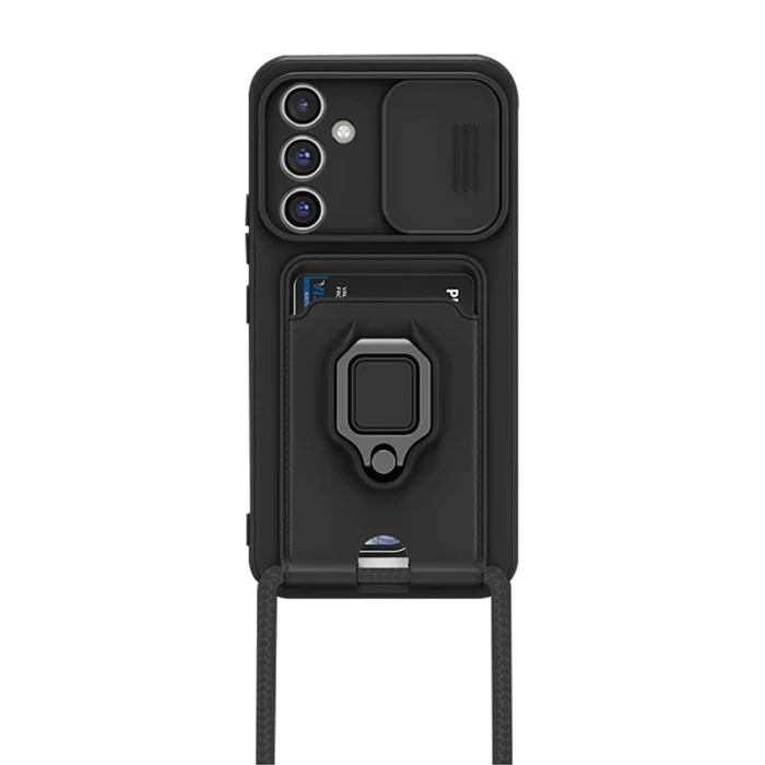 Samsung Galaxy S24 FE Kılıf Zuma Kartvizitli Yüzüklü Silikon - Siyah-(5796) - EMTHBA4686-4780