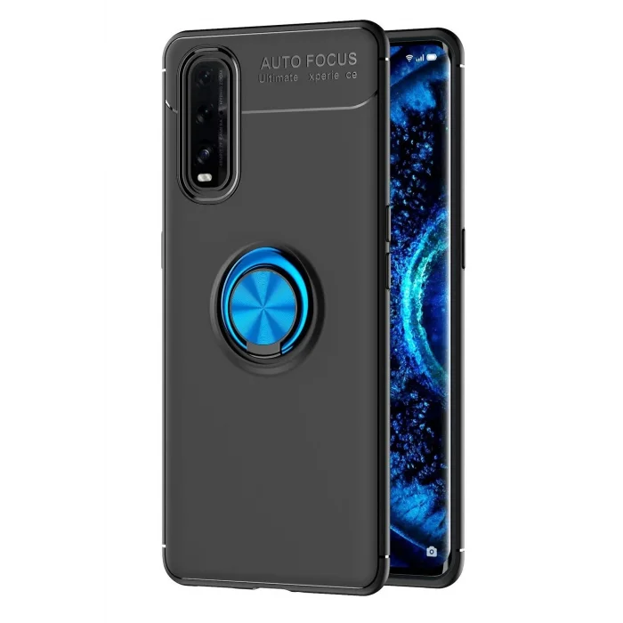Oppo Find X2 Kılıf Range Yüzüklü Silikon - Siyah-Mavi-(5796) - EMTHBA1798-8473