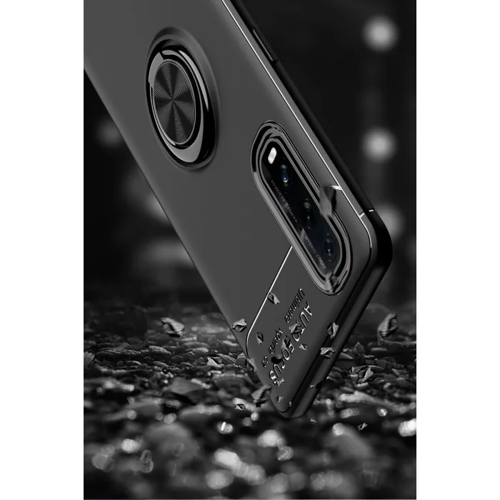 Oppo Find X2 Kılıf Range Yüzüklü Silikon - Siyah-Mavi-(5796) - EMTHBA1798-8473