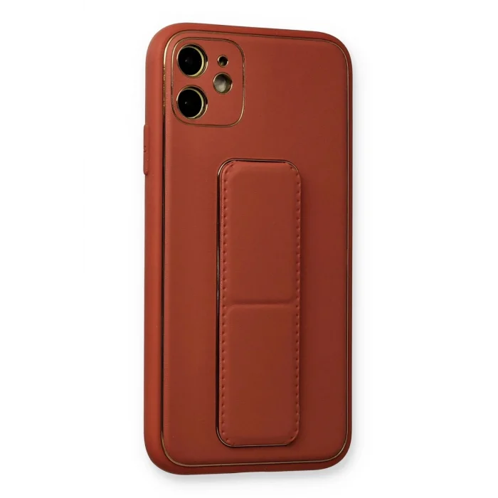 iPhone 12 Kılıf Coco Deri Standlı Kapak - Fuşya-(5796) - EMTHBA2453-1576