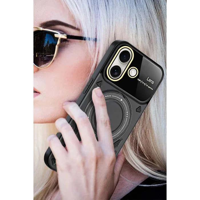 iPhone 16 Kılıf Joy Lens Standlı Kapak - Kırmızı-(5796) - EMTHBA1953-2033