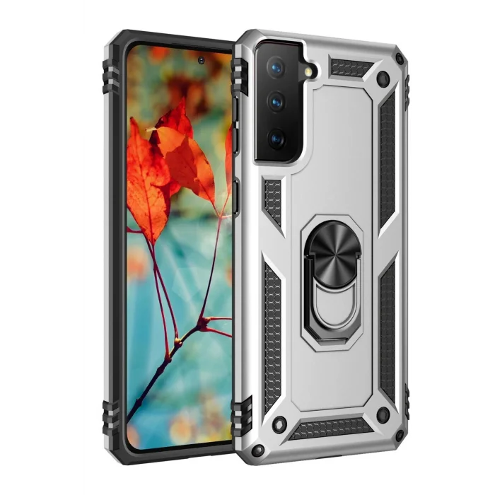 Samsung Galaxy S21 Kılıf Sofya Yüzüklü Silikon Kapak - Gümüş-(5796) - EMTHBA5469-4661