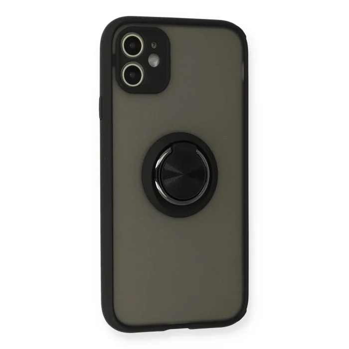 iPhone 11 Kılıf Montreal Yüzüklü Silikon Kapak - Siyah-(5796) - EMTHBA6319-2353