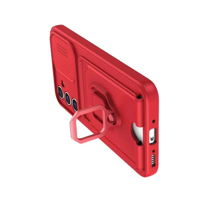 Samsung Galaxy S24 FE Kılıf Zuma Kartvizitli Yüzüklü Silikon - Kırmızı-(5796 - ESZAOC4310-6